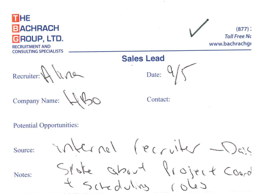 Sample Lead Cards